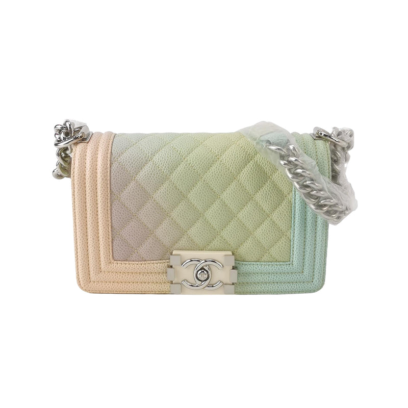 Chanel Boy Flap Bag Small Caviar Quilted Cuba Rainbow Pink Multicolor Silver Hardware