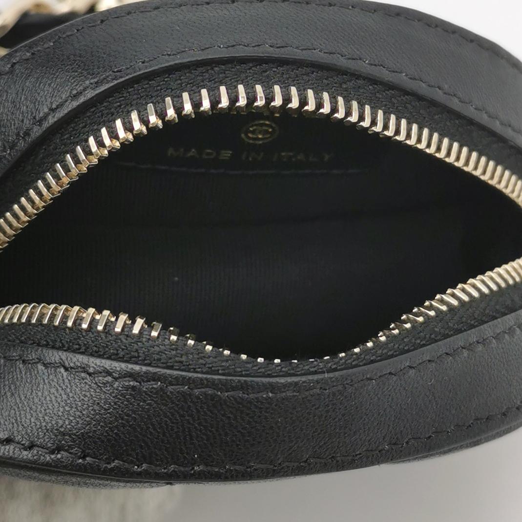 Chanel Quilted Chain Round Mini Clutch Lambskin Black Gold Hardware