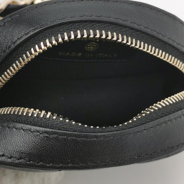 Chanel Quilted Chain Round Mini Clutch Lambskin Black Gold Hardware
