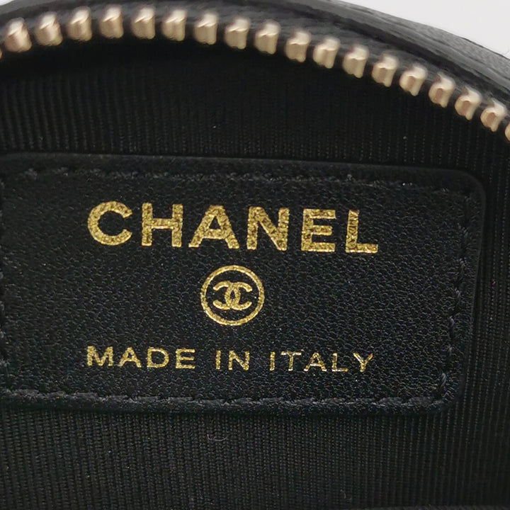 Chanel Quilted Chain Round Mini Clutch Lambskin Black Gold Hardware