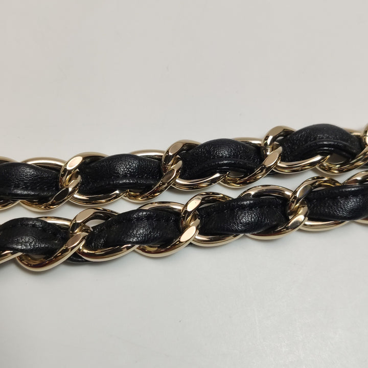 Chanel Quilted Chain Round Mini Clutch Lambskin Black Gold Hardware