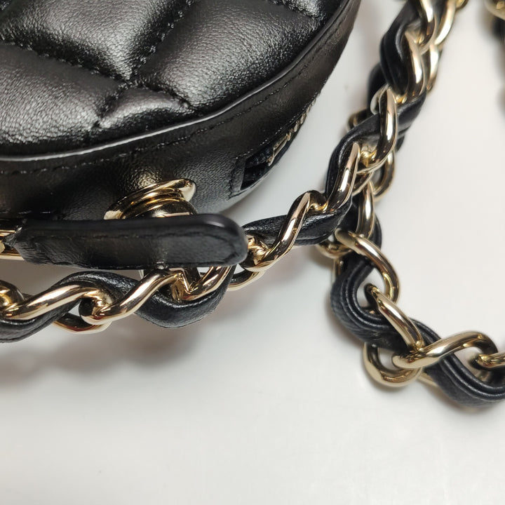 Chanel Quilted Chain Round Mini Clutch Lambskin Black Gold Hardware