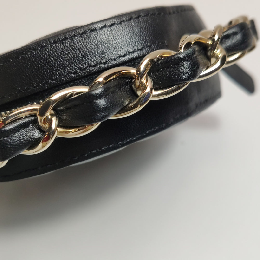 Chanel Quilted Chain Round Mini Clutch Lambskin Black Gold Hardware