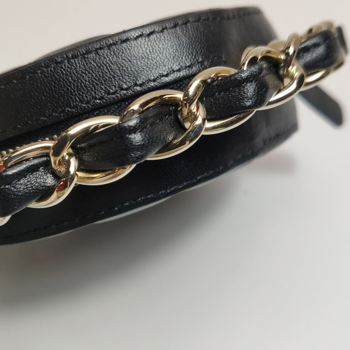 Chanel Quilted Chain Round Mini Clutch Lambskin Black Gold Hardware