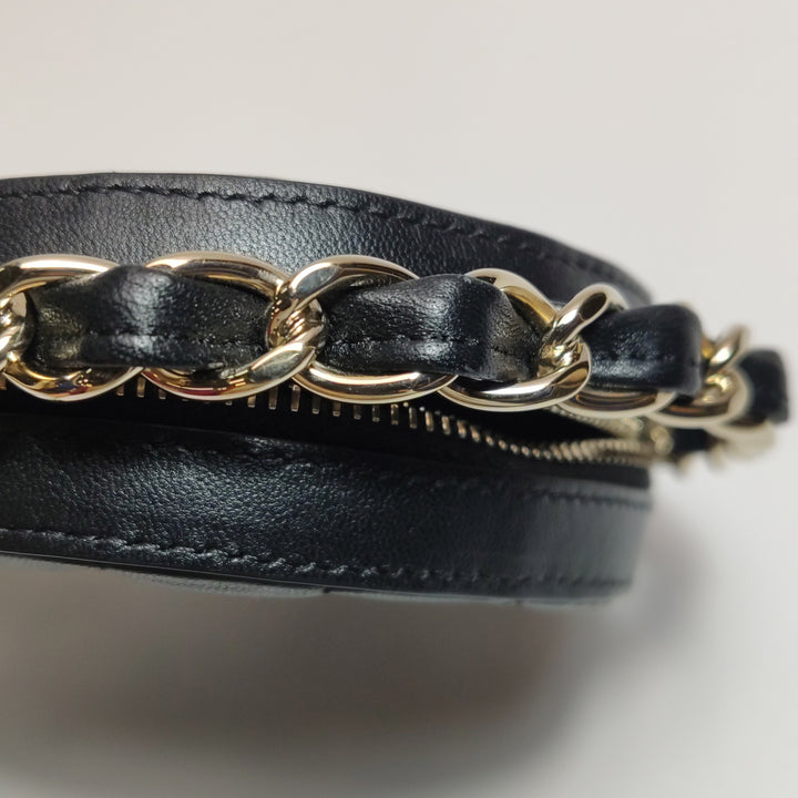 Chanel Quilted Chain Round Mini Clutch Lambskin Black Gold Hardware