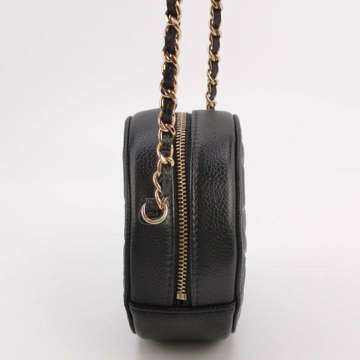 Chanel Camellia Round Clutch with Chain Mini Caviar Black Gold Hardware