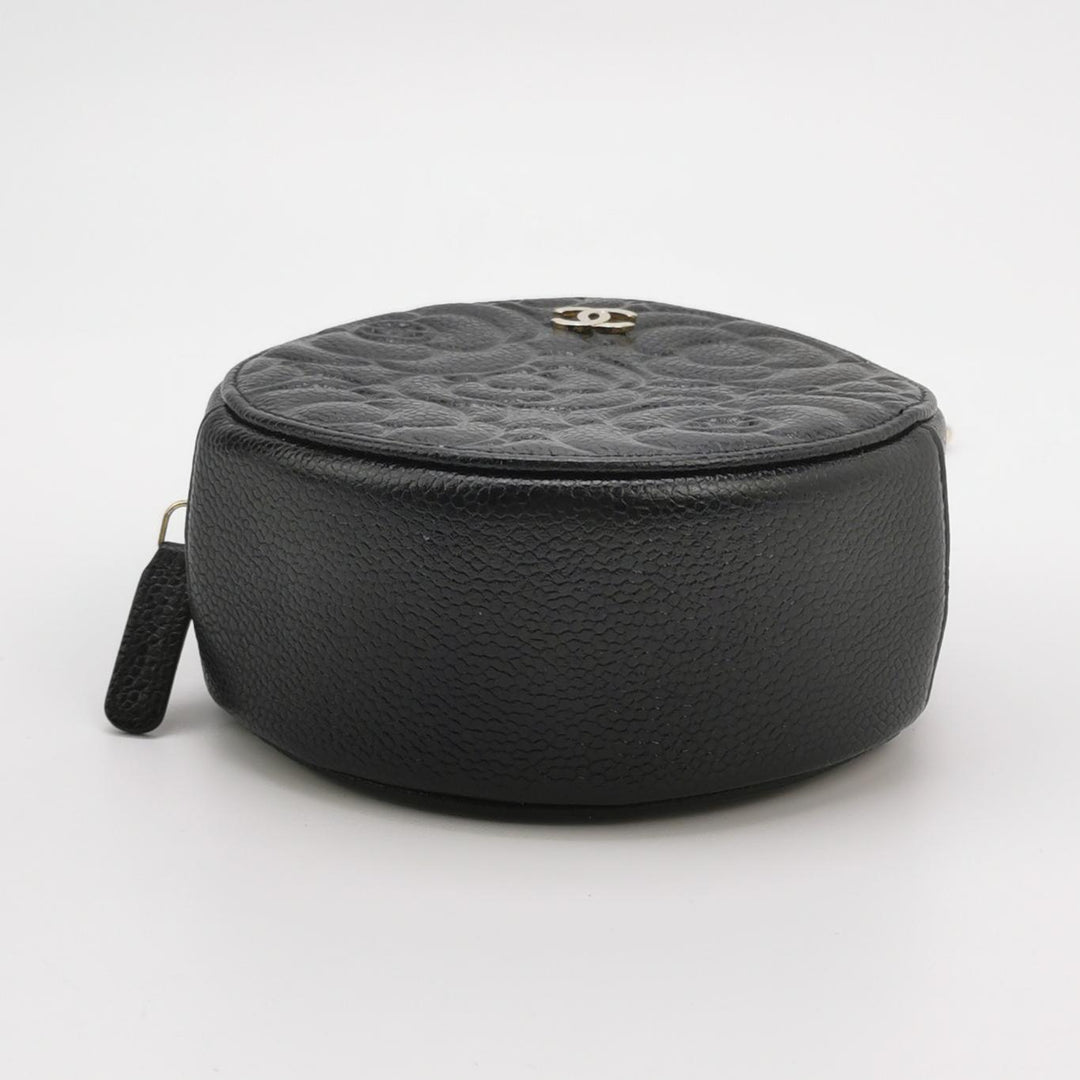 Chanel Camellia Round Clutch with Chain Mini Caviar Black Gold Hardware