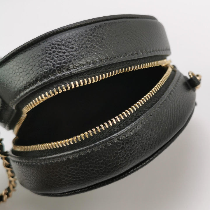 Chanel Camellia Round Clutch with Chain Mini Caviar Black Gold Hardware
