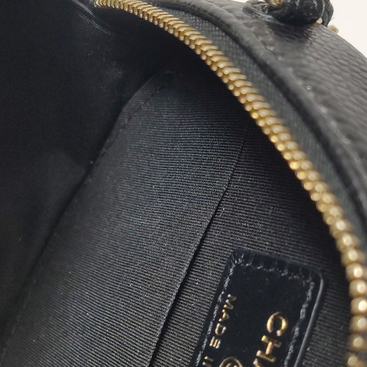 Chanel Camellia Round Clutch with Chain Mini Caviar Black Gold Hardware