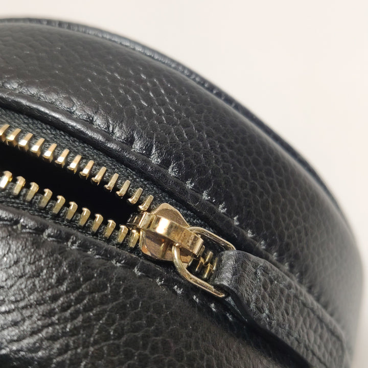 Chanel Camellia Round Clutch with Chain Mini Caviar Black Gold Hardware
