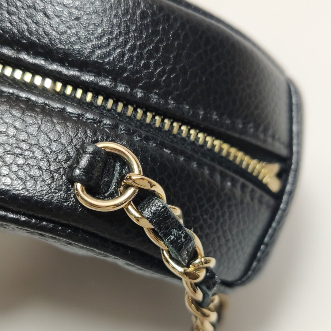 Chanel Camellia Round Clutch with Chain Mini Caviar Black Gold Hardware
