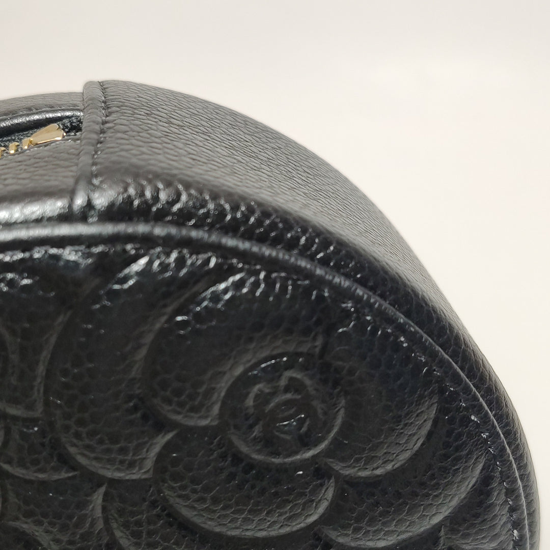 Chanel Camellia Round Clutch with Chain Mini Caviar Black Gold Hardware