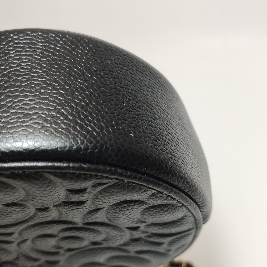 Chanel Camellia Round Clutch with Chain Mini Caviar Black Gold Hardware