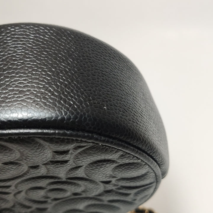 Chanel Camellia Round Clutch with Chain Mini Caviar Black Gold Hardware