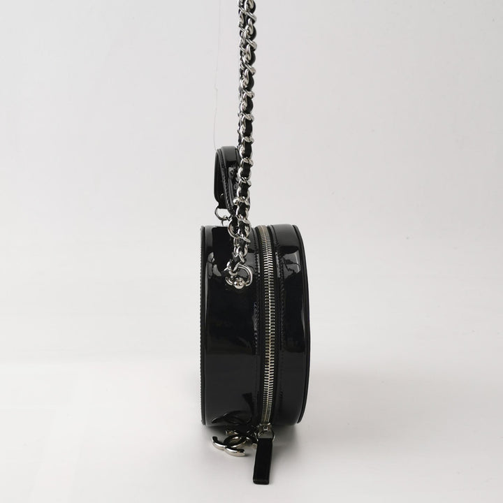 Chanel Round Chain Shoulder Bag Small Metallic Silver Leather Silver Hardware