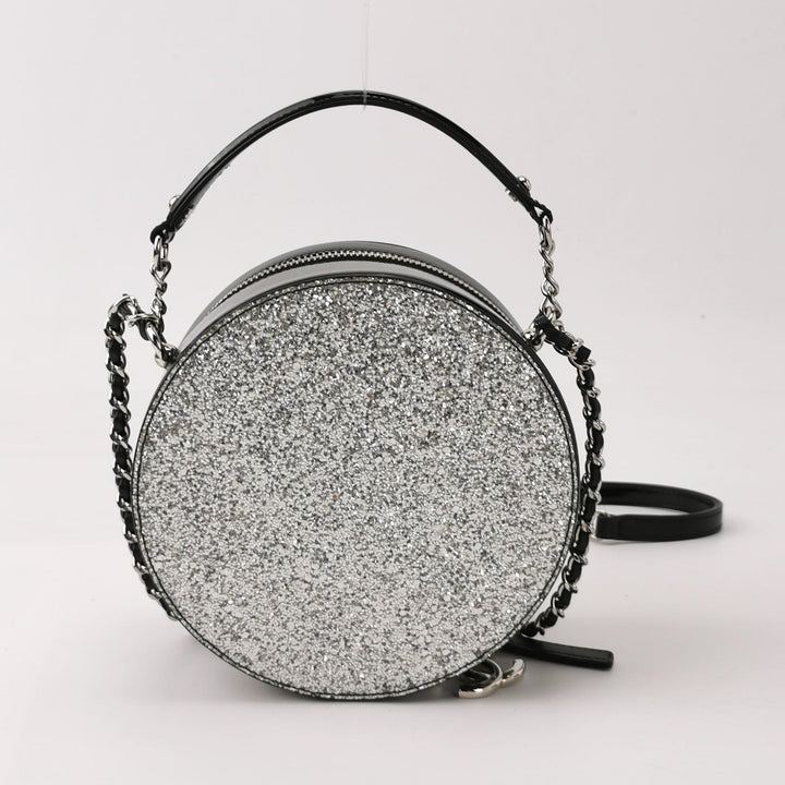 Chanel Round Chain Shoulder Bag Small Metallic Silver Leather Silver Hardware