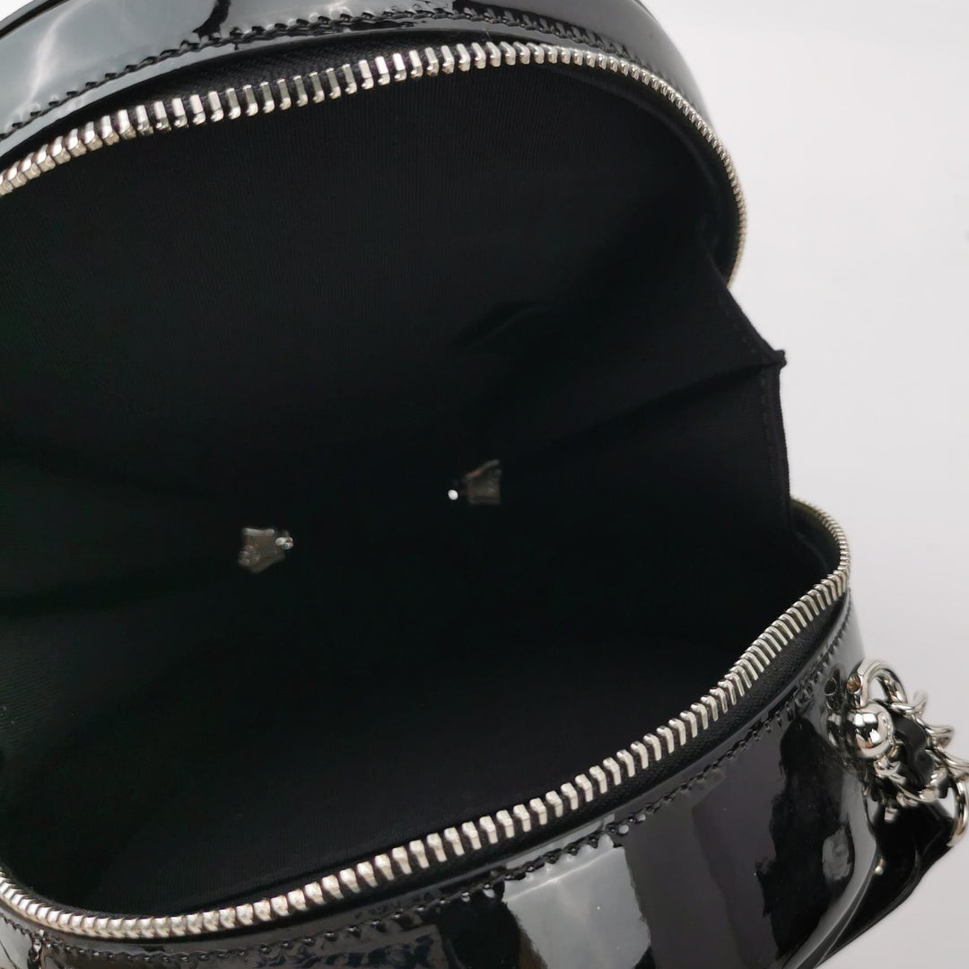 Chanel Round Chain Shoulder Bag Small Metallic Silver Leather Silver Hardware