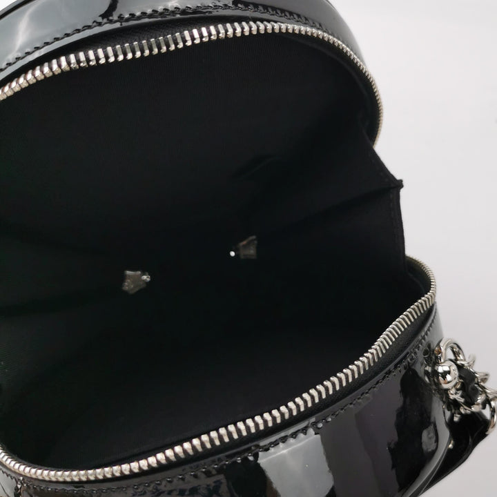 Chanel Round Chain Shoulder Bag Small Metallic Silver Leather Silver Hardware
