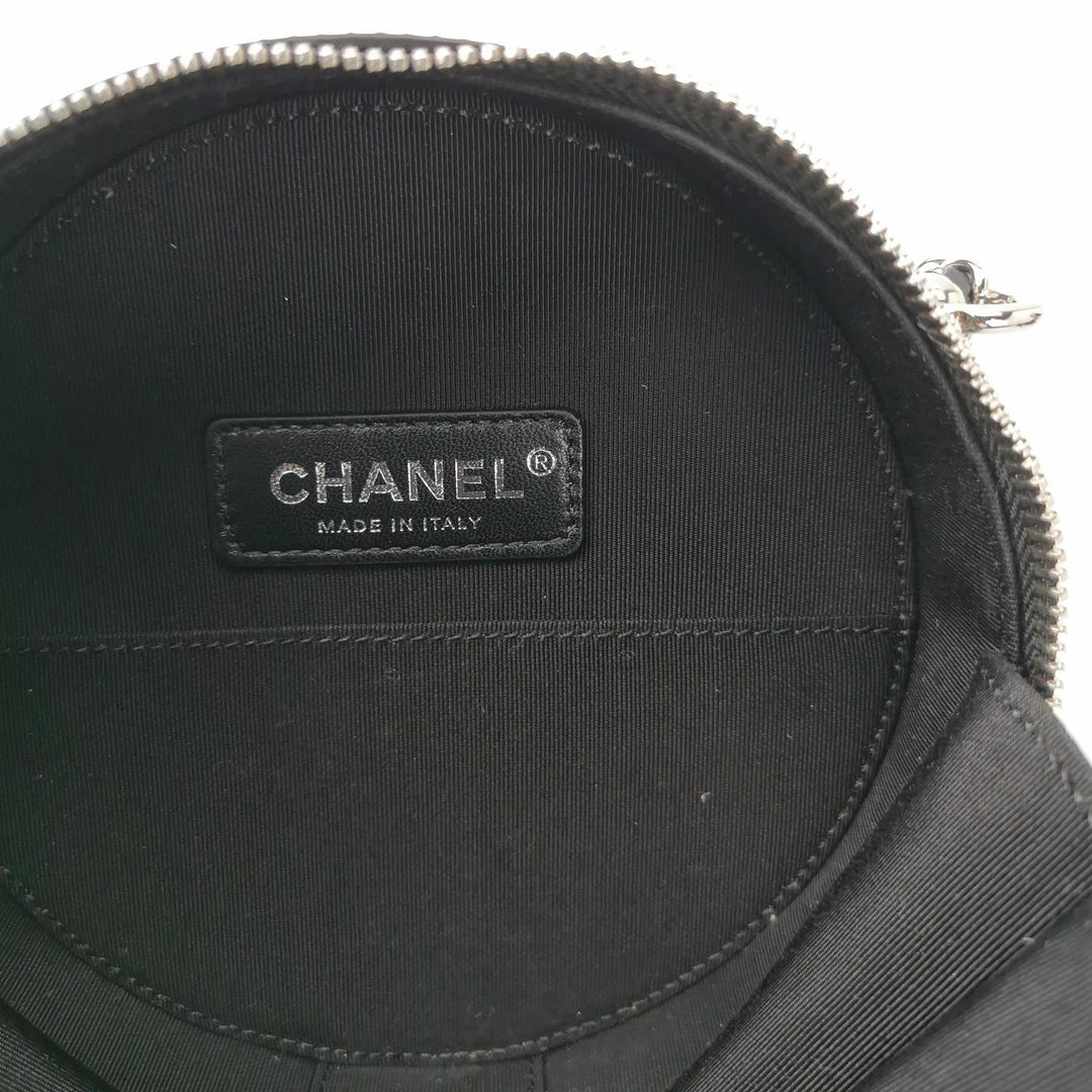 Chanel Round Chain Shoulder Bag Small Metallic Silver Leather Silver Hardware