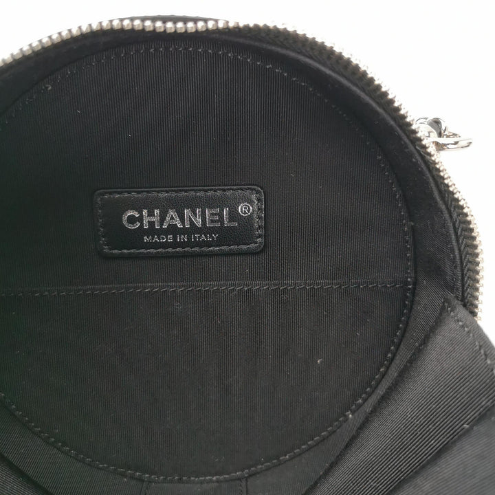 Chanel Round Chain Shoulder Bag Small Metallic Silver Leather Silver Hardware