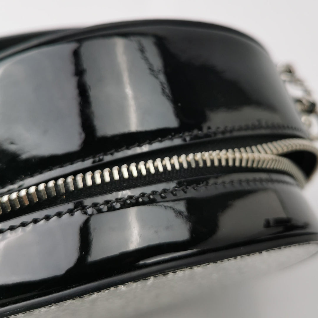 Chanel Round Chain Shoulder Bag Small Metallic Silver Leather Silver Hardware