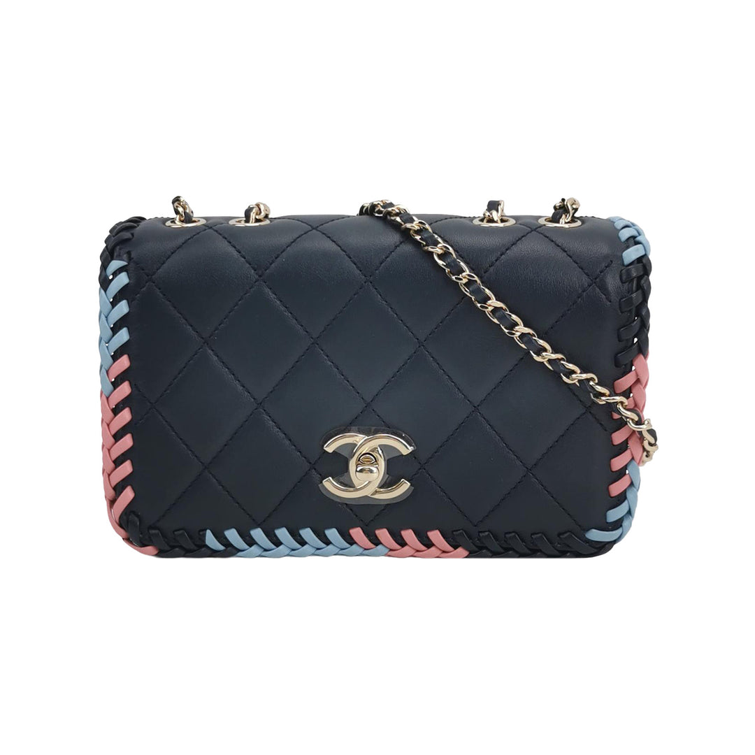 Chanel Quilted CC Logo Lambskin Braided Trim Flap Bag