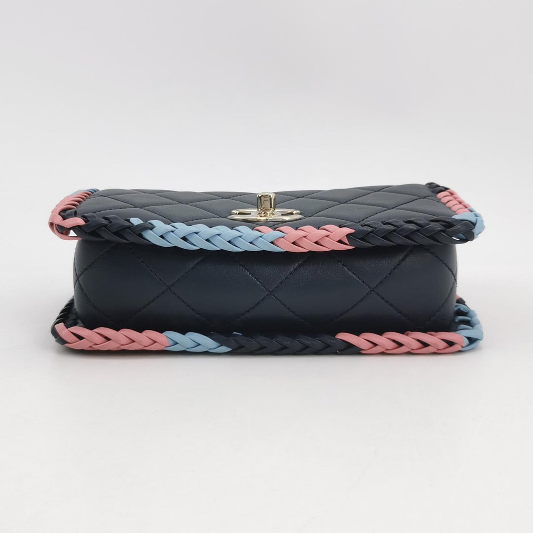 Chanel Quilted CC Logo Lambskin Braided Trim Flap Bag