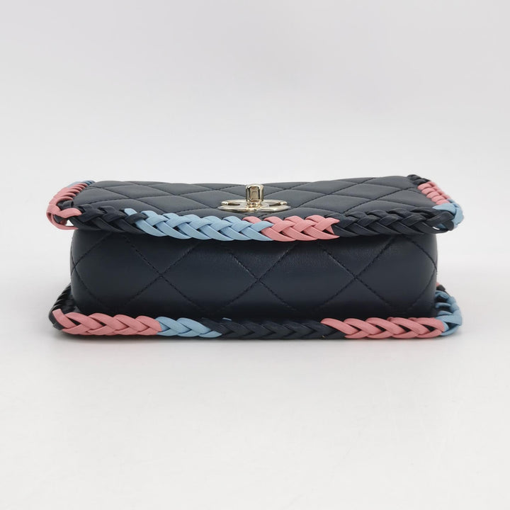 Chanel Quilted CC Logo Lambskin Braided Trim Flap Bag