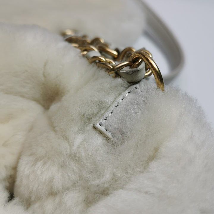 Chanel White Gold Hardware Shearling Backpack