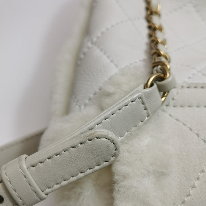 Chanel White Gold Hardware Shearling Backpack