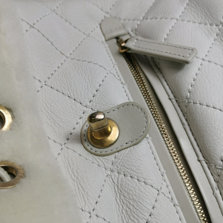 Chanel White Gold Hardware Shearling Backpack