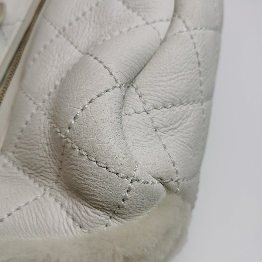 Chanel White Gold Hardware Shearling Backpack