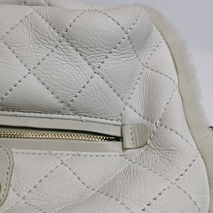 Chanel White Gold Hardware Shearling Backpack