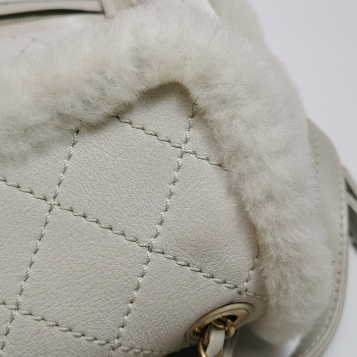 Chanel White Gold Hardware Shearling Backpack