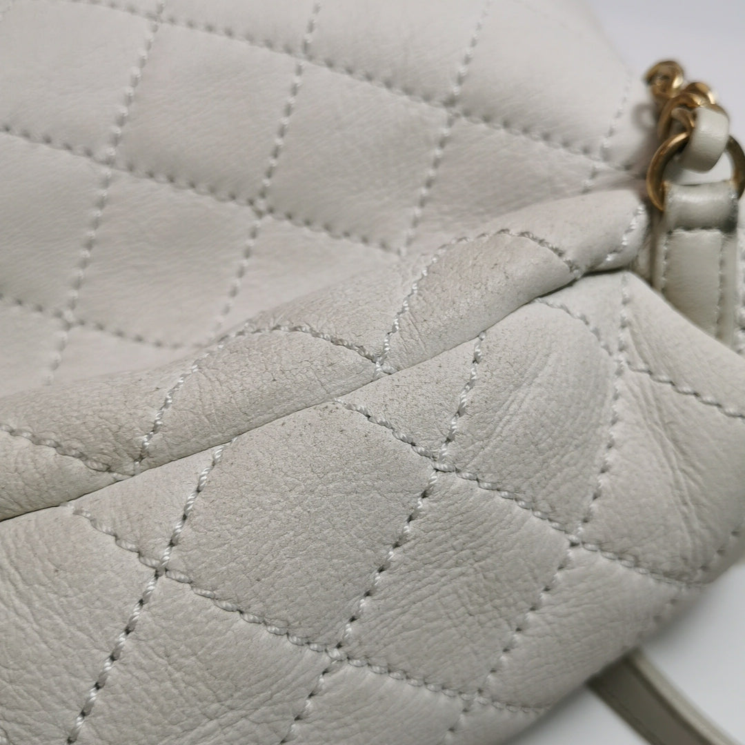Chanel White Gold Hardware Shearling Backpack