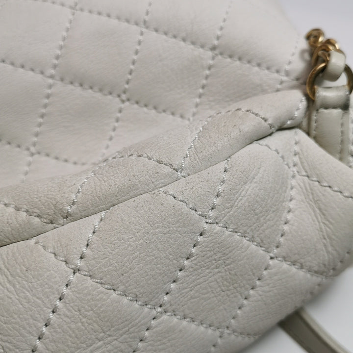 Chanel White Gold Hardware Shearling Backpack