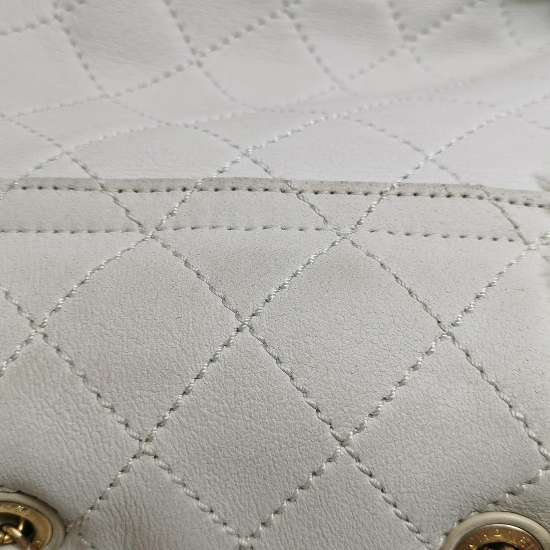 Chanel White Gold Hardware Shearling Backpack