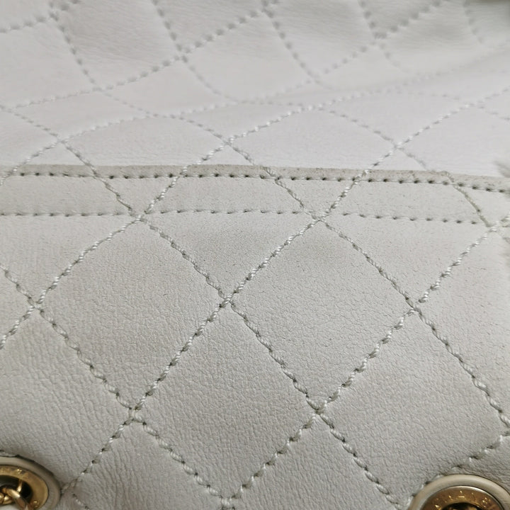 Chanel White Gold Hardware Shearling Backpack