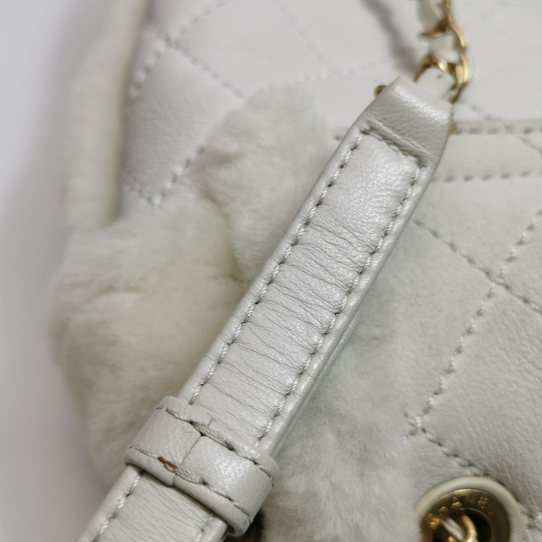 Chanel White Gold Hardware Shearling Backpack