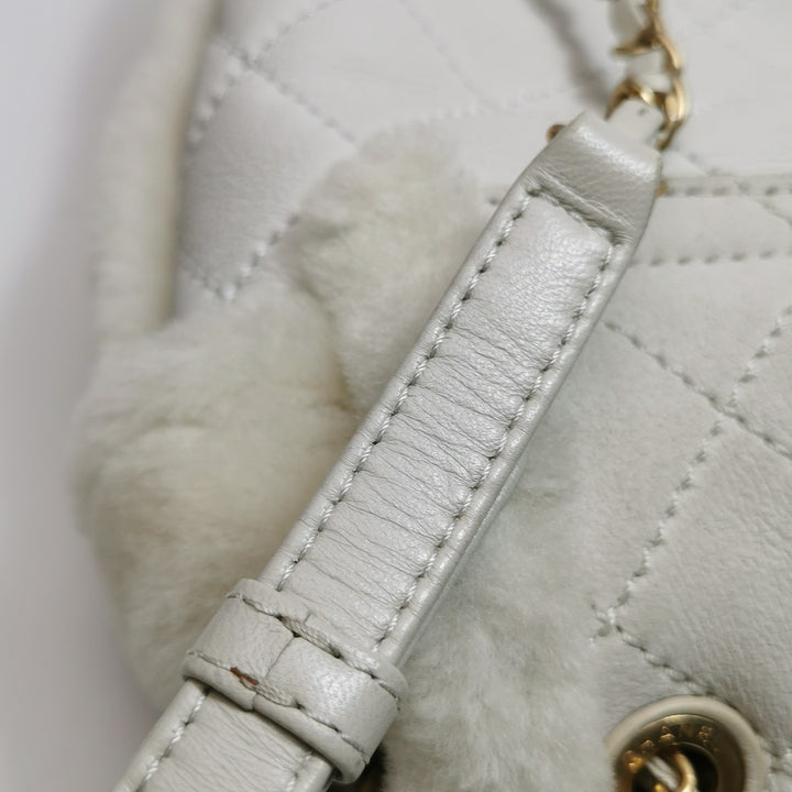 Chanel White Gold Hardware Shearling Backpack