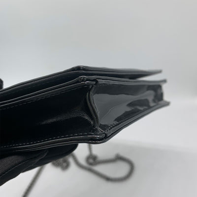 Dior Metallic Black / Grey Micro Cannage Patent Leather Diorama Wallet On Chain Bag