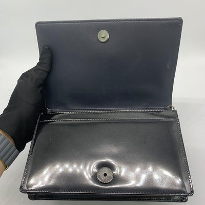 Dior Metallic Black / Grey Micro Cannage Patent Leather Diorama Wallet On Chain Bag