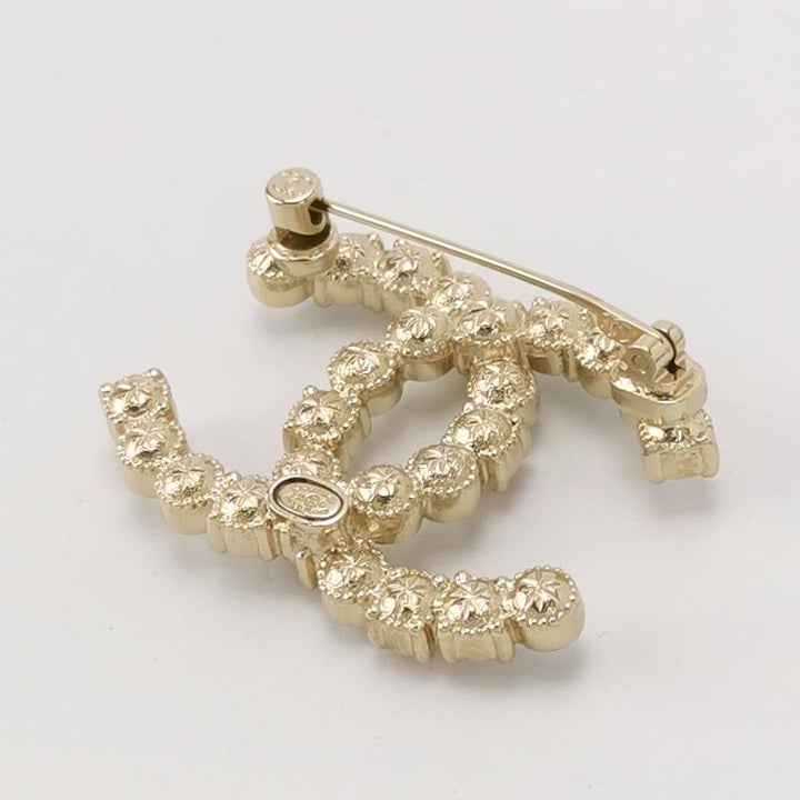 Chanel A23C Pink Crystal Pearl CC Logo Pin Brooch