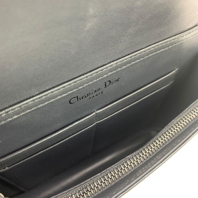 Dior Metallic Black / Grey Micro Cannage Patent Leather Diorama Wallet On Chain Bag
