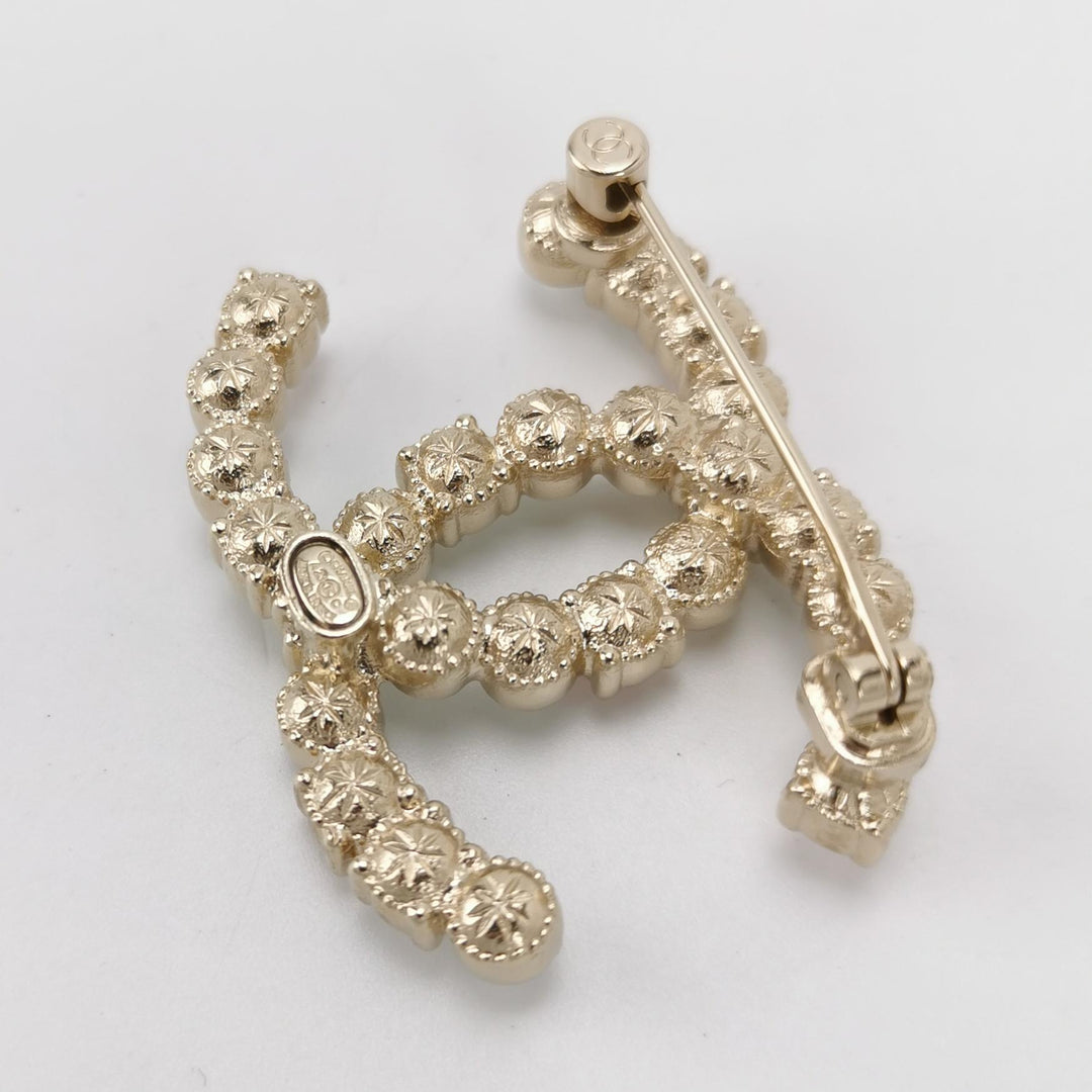 Chanel A23C Pink Crystal Pearl CC Logo Pin Brooch