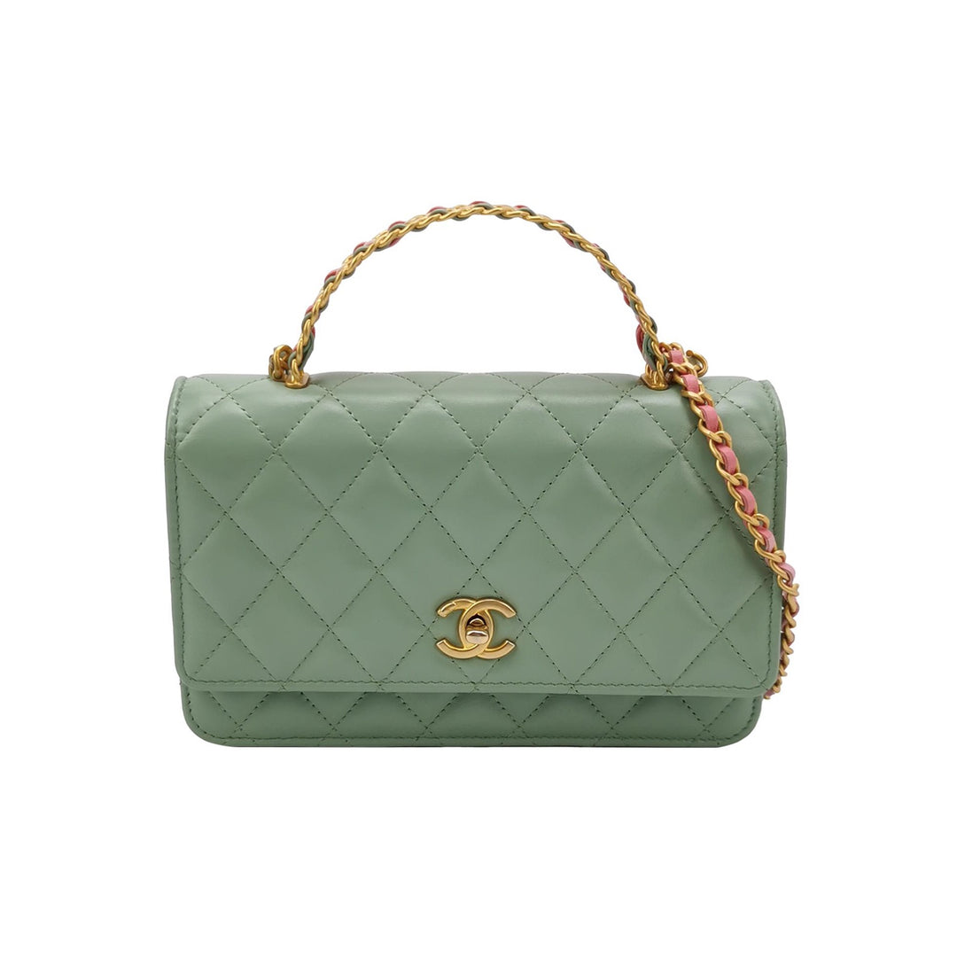 Chanel Handle Wallet On Chain in Green and Pink Lambskin