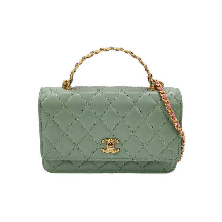 Chanel Handle Wallet On Chain in Green and Pink Lambskin