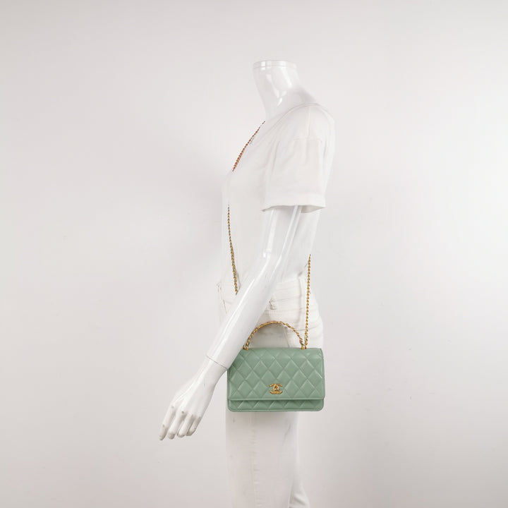 Chanel Handle Wallet On Chain in Green and Pink Lambskin
