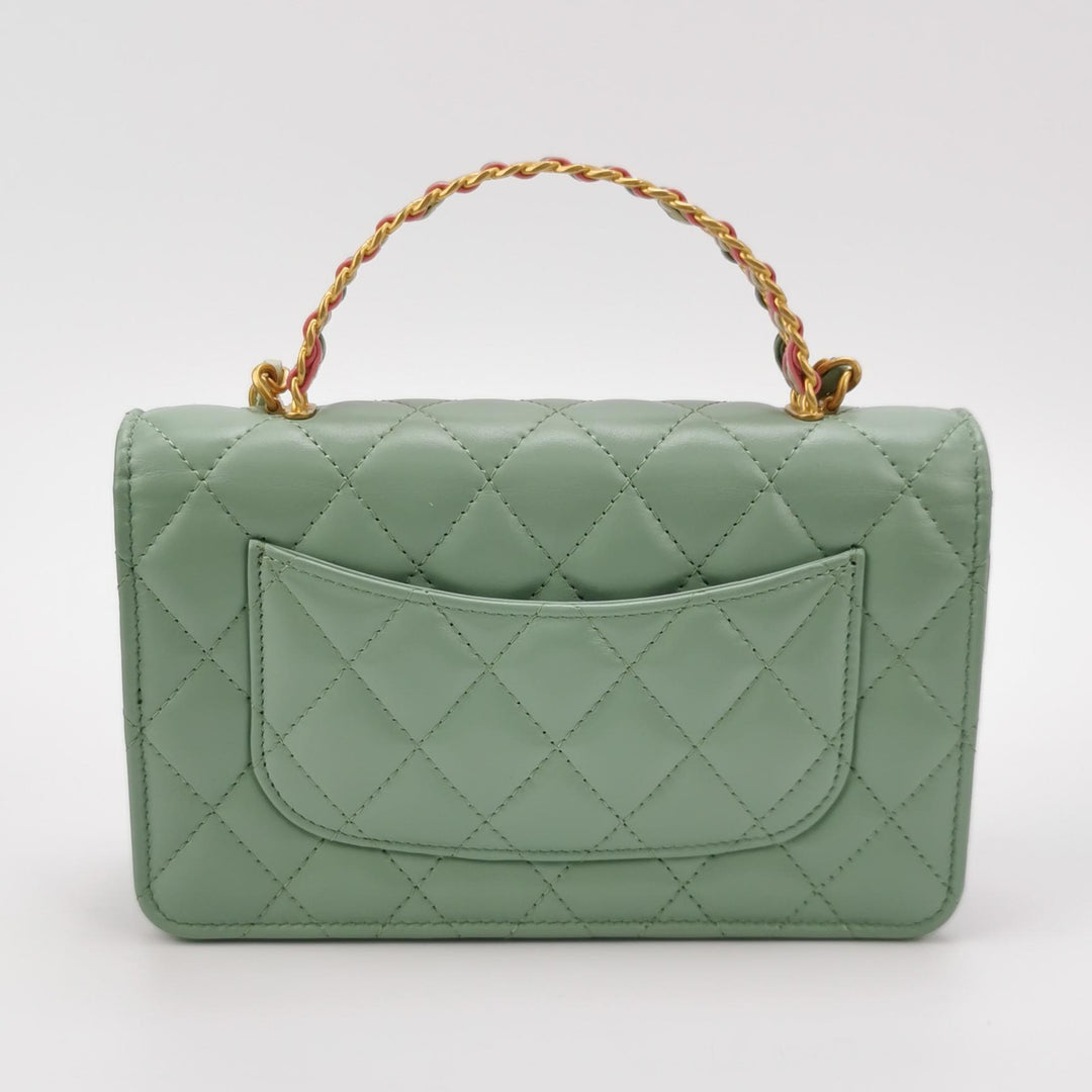 Chanel Handle Wallet On Chain in Green and Pink Lambskin