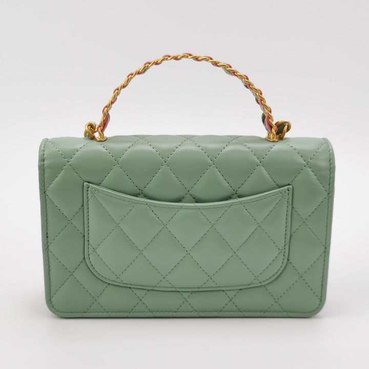 Chanel Handle Wallet On Chain in Green and Pink Lambskin